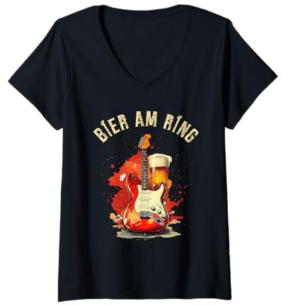 Damen Bier am Ring lustiges Festival Rock Musik T-Shirt mit V-Ausschnitt