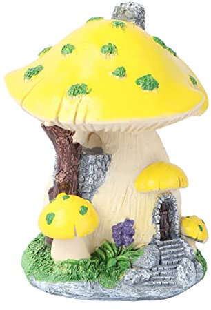 Abaodam Kreative Miniatur Pilzhaus Deko Aus Harz Für Balkon Kleine Gärten Und Bonsai Detailreiche Mini Landschaftsfigur Für DIY Mikrolandschaften Und Terrarien Gelbes Miniaturhaus