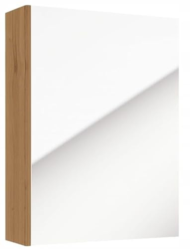 .Deftrans Väggskåp med spegel 60 x 50 x 15 cm – badrum väggskåp i ek, hantverk – smalt och modernt