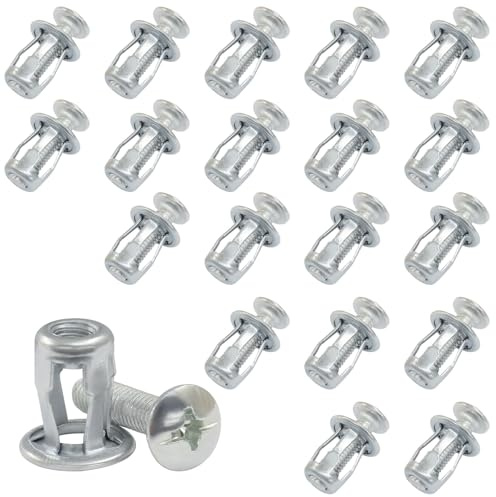 PHITUODA Hohlwanddübel, M6 x 25, robuste Hohlraumbefestigungsanker, sichere Befestigungen für dünne Wände/Aluminiumverkleidungsblech/Stahlrohr/Eisenblech/hohle Kunststoffplatte (M6 x 2,5 cm), 20 Stück