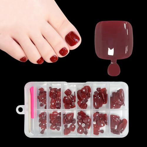 120 Stück Falsche Fußnägel, ZAHRVIA 12 Größen Künstlich Zehennägel zum Aufkleben, Full Cover Acryl Künstlich Fußnägel Tips für Damen Frauen Nagelkunst DIY (Rot)