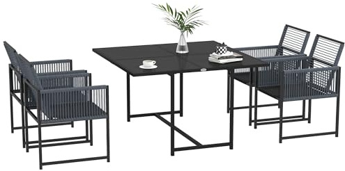 Outsunny Sitzgruppe 5 TLG. Esstisch mit 4 Stühlen Küchentisch-Set für 4 Personen Essgruppe mit Klappstühle, Stahlgestell Balkonmöbel Gartenmöbel Esszimmergruppe für Terrasse, Balkon Dunkelgrau