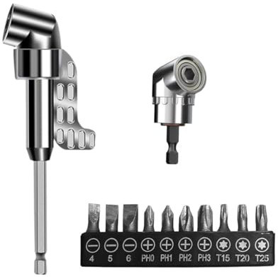 105° Winkelschrauber Vorsatz Adapter, Winkelaufsatz für Akkuschrauber mit 1/4-Zoll Sechskantschaft, Winkelgetriebe Akkuschrauber, Flexible Winkelschrauber Aufsatz für Bauarbeiter, Garage(Kurz + Lang)