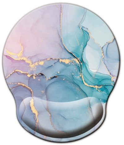 TEKXDD Mouse Mat Wrist Support, Mouse Mat with Memory Foam Rest -Non-slip Rubber base- Compatible with Laser and Optical Mice,Gold Marble