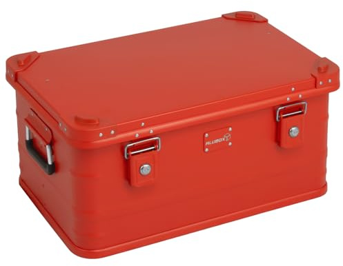 Alubox Metallkiste rot mit Deckel 47 Liter stapelbar | Pulverbeschichtet, Vollaluminium,rot, abschließbar