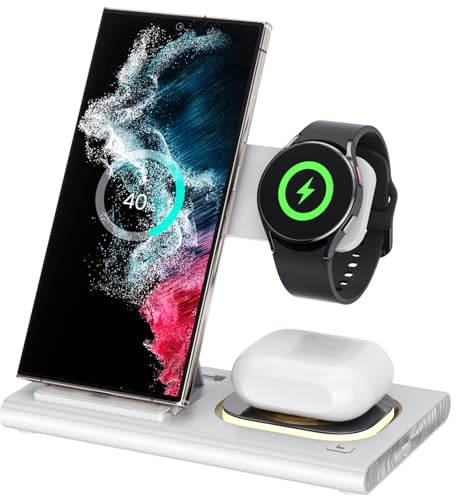 Aimtel Caricatore Wireless 3 in 1 [Pieghevole e Luce Notturna] Compatibile con Stazione di Ricarica Samsung,Ricarica Induttiva per Galaxy Z Fold 7/Flip 7/FE/S25/S24, per Galaxy Watch 8/7/6/5 Pro/5/4
