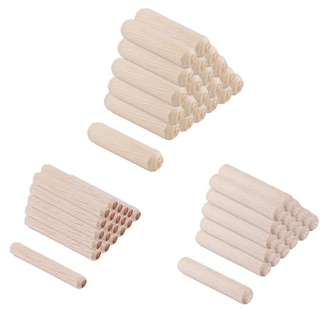 M6 M8 M10 Wooden Dowels Assorted 235 Pcs Round Wooden Dowel Hardwood Dowels Pins Solid Wood Plugs Dowel Rods for Furniture Woodwork DIY Crafting