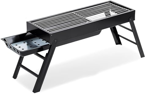 Tragbarer Edelstahl-Holzkohlegrill, kompakt, zusammenklappbar, abnehmbar, leicht, Picknick-Grill, ideal für Outdoor-Kochen und Heckklappe