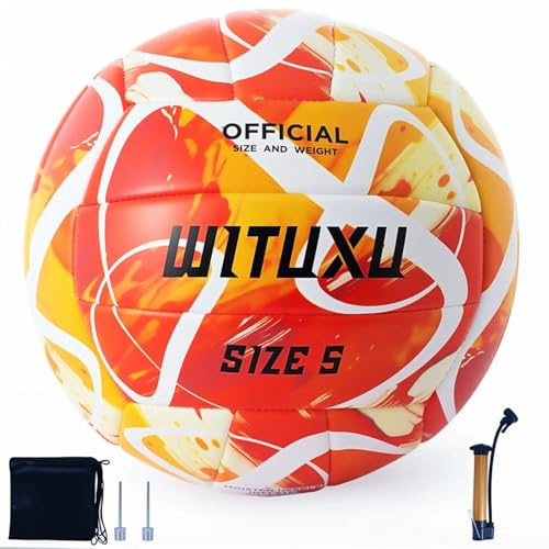 WITUXU Official Size 5 Volleyball, Soft Touch Waterproof PU Leather Cover & Reinforced Rubber Bladder - for Indoor, Outdoor, Pool, Beach - Includes Air Pump & Inflation Needle (Red)