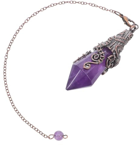Beaupretty Sechseckiger Amethystanhänger aus Natürlichem Amethystquarz Kristallpendelanhänger mit Kupferfarbener Perlenkette für Meditation und Kristalldekoration Sechseckiger Steinanhänger