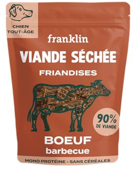 FRANKLIN – Friandises pour Chien – Viande séchée Bœuf Fumés Barbecue – 90% de Viande – Riche en Protéine – sans Céréales – Mono-Protéine – Tout Âge – 100 g