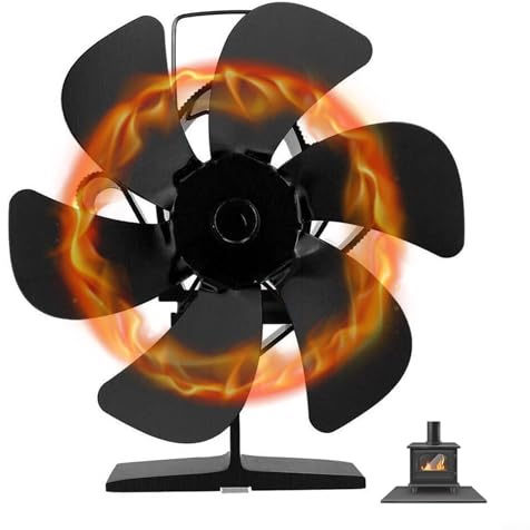 YobiLife Wood Stove Fan - 6-Blade Design for Higher Airflow, Under 25dB Quiet Operation, Black Aluminum for UK Homes
