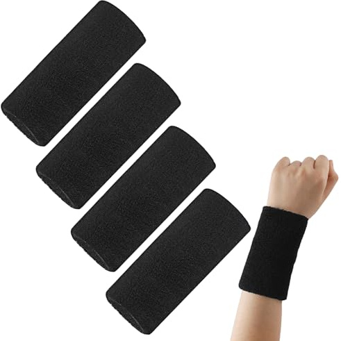 Oyiclyea Sweat Bands Wristbands 4 Pack 15 x 8 cm Black Sweatband,Extended Wrist Straps,Elastic Sports Wristband,Multipurpose Wrist Band,Sports Sweat Wicking Wristband for Men and Women