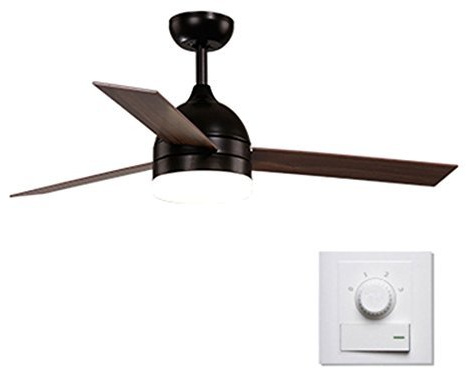Ventilatore da soffitto da 42/107 cm in Legno con Paralume in Vetro Opale con 3 Pale in Mogano - Telecomando,White-107cm