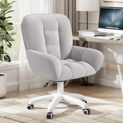 Aivermeil Bürostuhl Samt ohne Kissen Schminktischstuhl Grau | Höhenverstellbar,360°Drehfunktion, bis 150kg,Samtbezug,Homeoffice Stuhl,Schminktischstuhl, Schlafzimmer,Arbeitszimmer