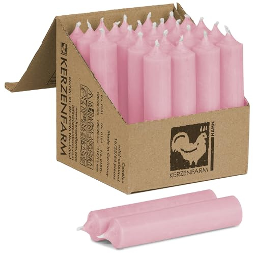 Kurze Stabkerzen 10 Stück, 100 x 22 mm durchgehend gefärbt - Spitzkerzen aus Deutschland - Kerzenfarm Hahn - Unparfümierte und RAL-Zertifizierte Tafelkerzen (10, Rosa)