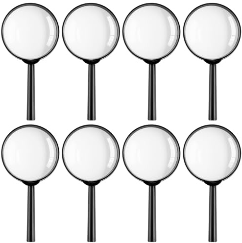 8Pcs Magnifying Glass, 10X Handheld Reading Magnifier Glasses | Shatterproof Magnify Lens with Non-Slip Rubber Hand-held Gift for Kids Boys Girls Children Insect Seniors Visually Impaired