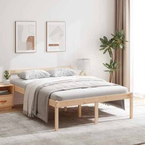 YunCangg Seniorenbett Massivholz Kiefer 120x200 cm mit Kopfteil und Stauraum, Robustes Bettgestell mit Lattenrost, komfortable Schlafhöhe für Senioren, modernes Plattformbett für Schlafzimmer