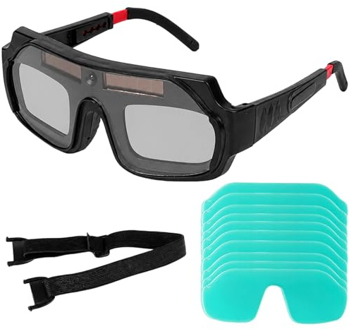 Schweißerbrille, Schweißbrille, Automatik Schweißhelm, Schweißerschutz Set mit 12 Teilen, Professionelle Schweißschutzbrille für enge Räume und Außenarbeiten, Komfortables Tragegefühl bei langen Schwe