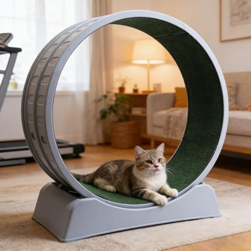 Cat Exercise Wheel Indoor, Silent Cat Training Treadmill Running Wheel | Quick and Tool-Free Assembly, for Indoor Cats Interactive Toys, for Running Walking Training,Includes Teaser Wand
