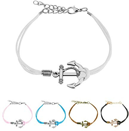 Treuheld® | Armband aus Leder mit Anker - 5 Farben - Schwarz, Weiß, Pink, Blau oder Braun - Silberner oder Goldener Anchor - Freundschaftsarmband für Damen und Herren - Cooles maritimes Accessoire