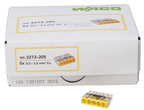 Kopp 33346423 Wago Compact-Verbindungsdosenklemme 5-Leiter-Klemme 0, 5-2, 5 mm² Inhalt 100 Stück, Transparent/gelb