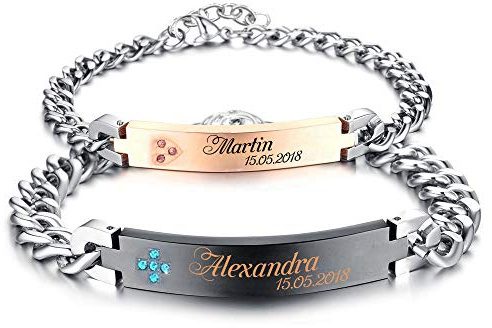 aplusashop ID Edelstahl Relationship Armband mit Gravur nach Wunsch Partnerarmbänder