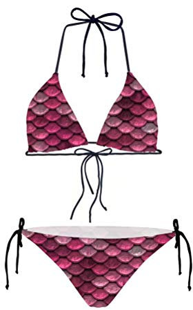 Hugs Idea Damen-Bikini-Set, Meerjungfrau, Fischschuppen, 2-teiliges Neckholder-Badeanzug Gr. X-Small, Fischwaage 2