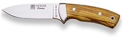 Joker bälteskniv kniv Corzo CO23, med tvingar av rostfritt stål, olivträhandtag och MOVA 10 cm blad, fiske, jakt, camping och vandring.