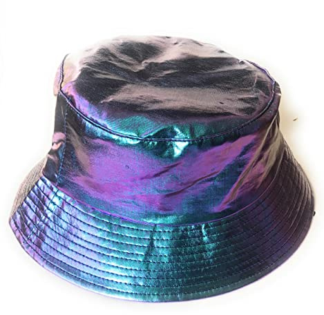 KGM Accessories Cool ny holografisk vändbar fiskarhatt sol festival festhattar (blå)