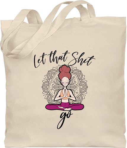 Baumwolltasche - und Wellness Geschenk - Let that shit go Yoga - Unisize - Naturweiß - geschenke für yogalehrerin meditation jutebeutel yoga-geschenke spirituelle tasche beutel joga leinentasche