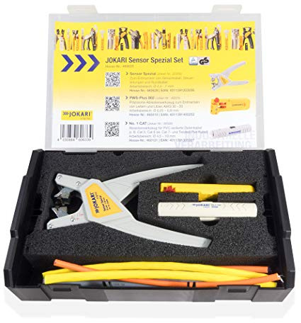 Jokari Kabelverarbeitungs-Set 3-teilig (Abisolierzange, Präzisions-Abisolierwerkzeug, für Sensorkabel, Leitern und Litzen, Datenkabel) 460633