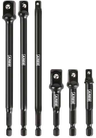 ARES 70382-6-Piece 3-Inch and 6-Inch Impact Grade Socket Adapter Set - Turns Impact Drill Driver into High Speed Socket Driver - 1/4-Inch, 3/8-Inch, and 1/2-Inch Drive Sizes