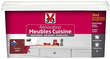 V33 Rénovation Meubles Cuisine (Bois vernis-Mélaminés-Stratifiés) Satin Piment 2 L