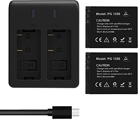 AKASO 2 × 1350 mAh batería recargable para cámara deportiva Brave 7 | Con Cargador Tipo C Doble Agujero para Cámara de Acción Brave 7
