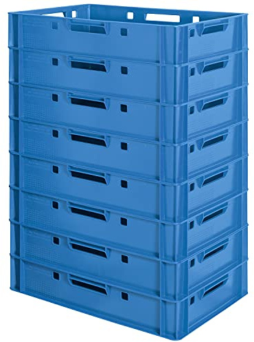 8 Stück E1 Fleischkisten Blau Kisten Eurobox Lebensmittelecht Metzgerkiste Box Aufbewahrungsbox Kunststoff Wanne Plastik Stapelbar Lagerkisten 60 x 40 Kingpower