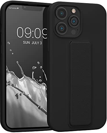 kwmobile Case for Apple iPhone 13 Pro Max Case - Soft TPU Cover with Silicone Coating - With Hand Strap and Stand Function - Shockproof - Black