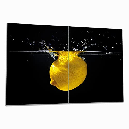 Wallario Herdabdeckplatte/Spritzschutz aus Glas, 2-teilig, 80x52cm, für Ceran- und Induktionsherde, Zitrone im Wasser - Frisches Obst für die Küche