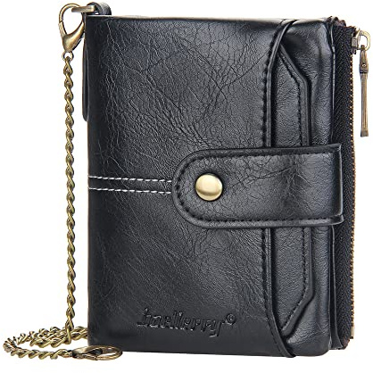 aolaso Kette Geldbörse für Männer, PU Kunstleder Bifold Geldbörse Double Zipper Coin Pocket Purse Double Anti-Diebstahl, Abnehmbarer Kreditkartenhalter