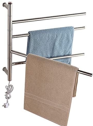 Scaldasalviette Scaldasalviette Scaldasalviette Elettrico, Scaldasalviette Girevole a 4 Bracci Montato a Parete, Radiatore Scaldasalviette Elettrico per Bagno in Acciaio Inossidabile 304, Lucido,Plug