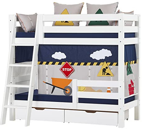 Hoppekids Construction Handgefertigter Halbhochbettvorhang (70x160cm) inkl. Draht-Set und Haken für Kinderzimmer