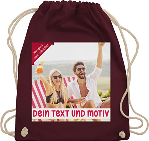 Turnbeutel Rucksack - eigenem Bild - Eigenes Foto Geschenk I - Unisize - Bordeauxrot - kita wechselkleidung beutel selbst drucken photo stoffbeutel turnsackerl kindergarten kinder selber gestalten