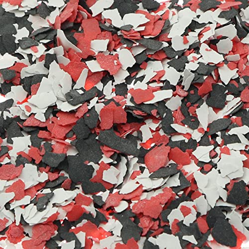 Maxmoral 500 g di trucioli colorati decorativi in scaglie epossidiche 3-5 mm, miscela di rivestimenti per pavimenti in cemento, per garage, pavimenti, pareti interne ed esterne (rosso, nero, bianco)
