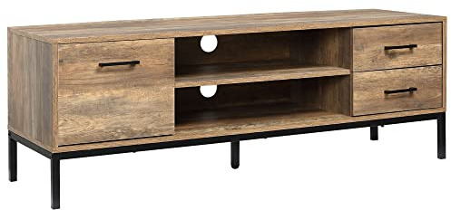 HOMCOM Mobile TV Fino a 50 con un Armadietto e 2 Cassetti in Truciolato, 132x39x45.5cm, Caffè