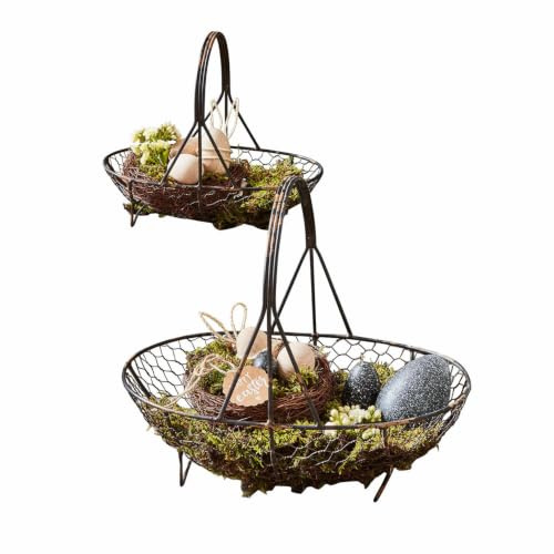 Loberon Korb 2er Set Serrie, schwarz | von Hand gefertigt, ideal für Obst & Gemüse, Obstkorb, Aufbewahrung, Dekoration, Eisen