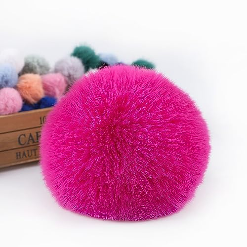 SYSUII 12 Stück Kunstfell Pompon Fellbommel 10cm Faux Fuchspelz Fellbommel Flauschig Plüsch Bälle Set zum Basteln Kunstpelz Pom Pom Ball für Damen Mädchen Tasche Mützen Anhängern Dekoration -Rose Rot