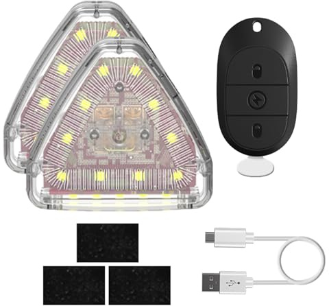 BSOMAM Wireless LED Strobe Light,USB High Brightness Wireless Remote Control Anti-Collision Strobe Lights,Waterproof Car Emergency Strobe Warning Light for Motorcycle,Car,Bike,Drone (2pcs triangle)