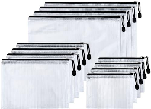 DODUOS Dokumententasche A4+A5+A6, 12 Stück Zipper Beutel Reißverschluss Dokumententaschen, Transparent Mesh Kunststoff Dokumententasche, Kartenschachtel, Banktaschee für Büro Schule