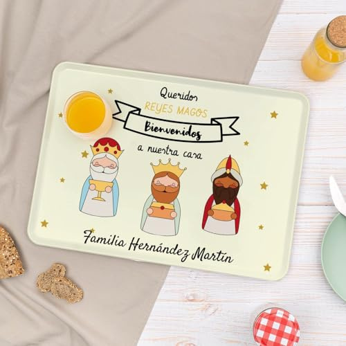 Wanapix | Bandejas Navidad Personalizada Reyes Magos | Bandeja Navideña | Plástico Libre de BPA | Apta para Lavavajillas | 42x30 cm | 3 Reyes Magos