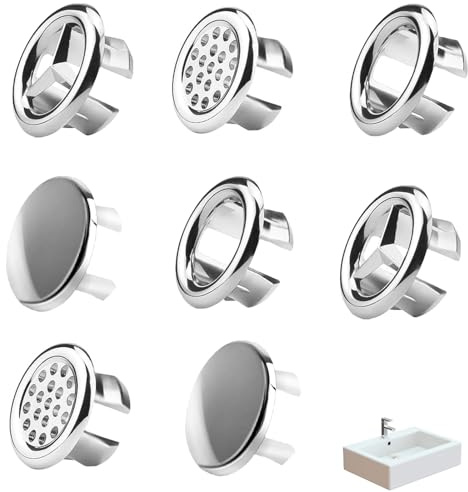 aqlbhz Lot de 8 bouchons de trop-plein pour évier de salle de bain, cuisine, lavabo, lavabo (style 4)